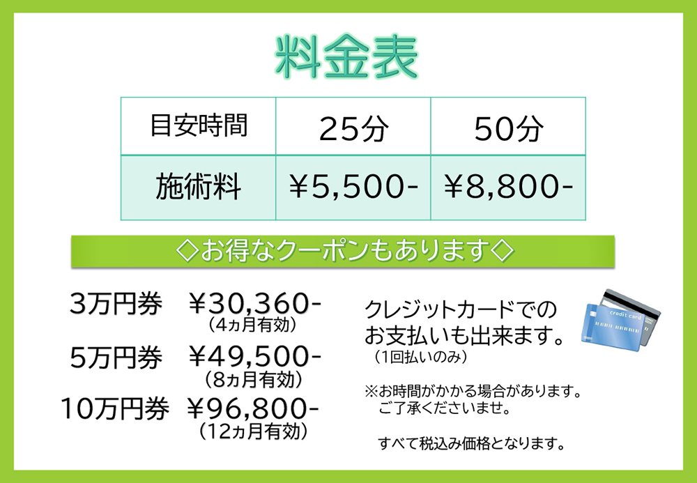 みやさか治療院の2024年料金表